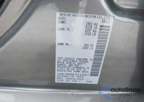 2024 Nissan Altima Sv Fwd z USA, uszkodzony, nr VIN 1N4BL4DV0RN311687